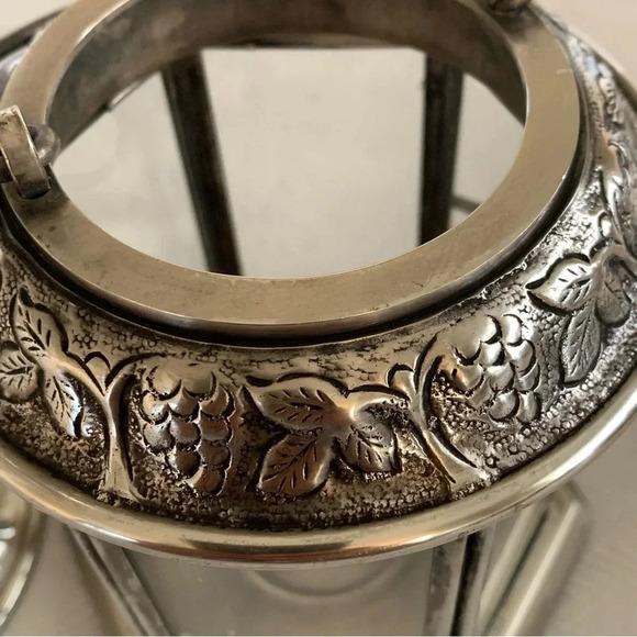 Pottery Barn Pewter Silver Candle Holders Pewter Glass Candle Cage Grape Vines - Picture 6 of 16